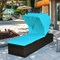 Turquoise Outdoor Wicker Chaise Cushioned Lounge with 5-Position Adjustable Backrest and Canopy